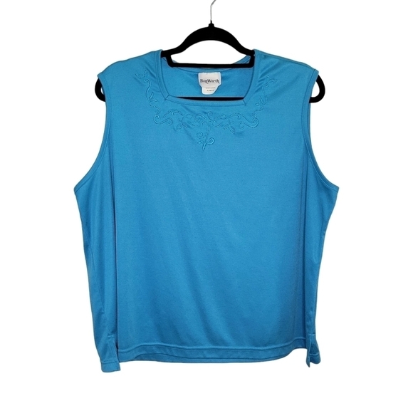BonWorth Blue Sleeveless Square Neck Embroidered Top Women's Size XL Petite - Picture 1 of 6